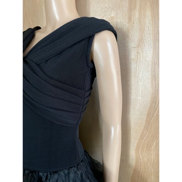 Vintage Retro Cache Black Cocktail Dress Prom Homecoming Ruffle Skirt Sz 4 - Picture 11 of 13